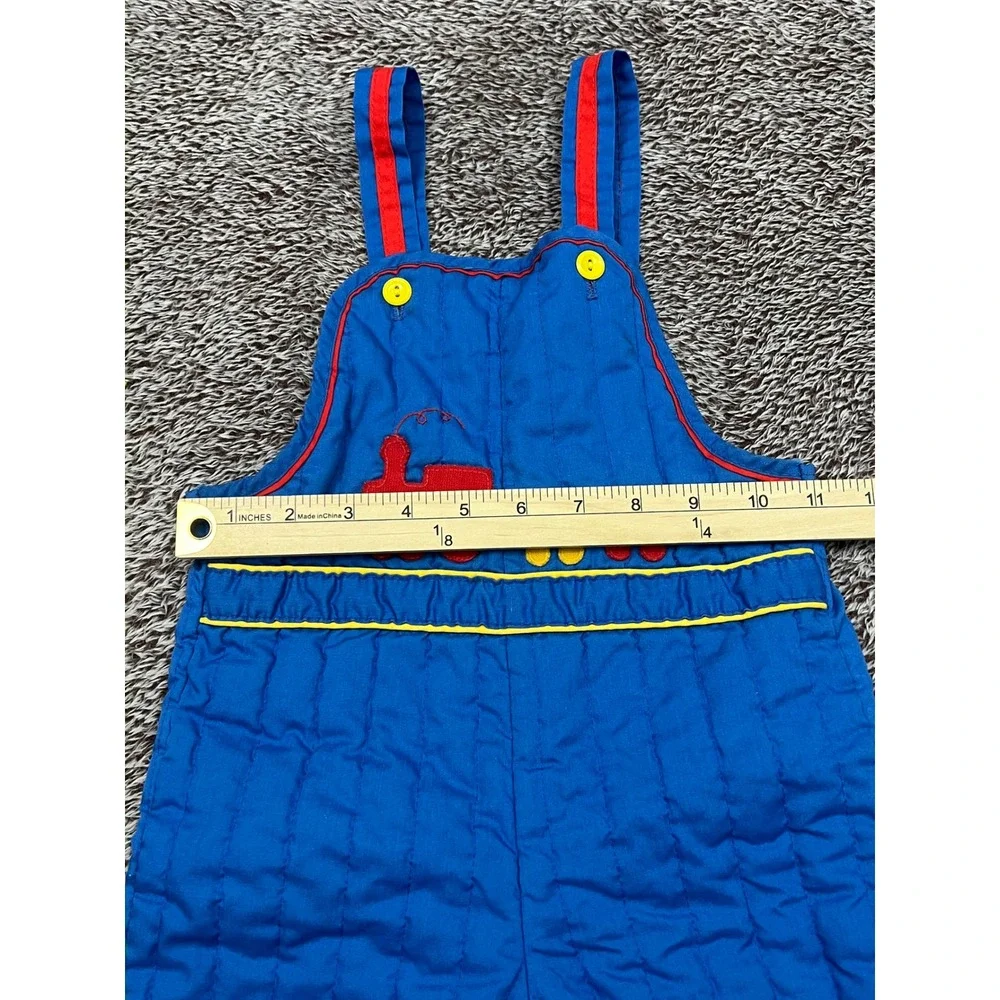 Vintage Cute Togs of New Orleans Quilted Train Overalls Blue 24M Made in USA